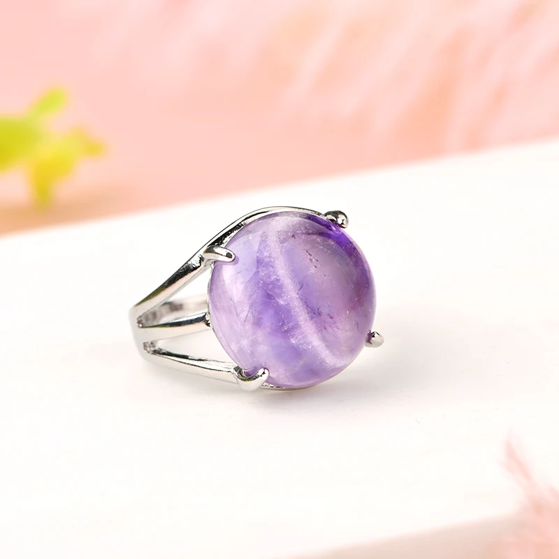 Top sell round shaped natural stone ring Adjustable Healing Crystal Gemstone tiger eye stone Ring