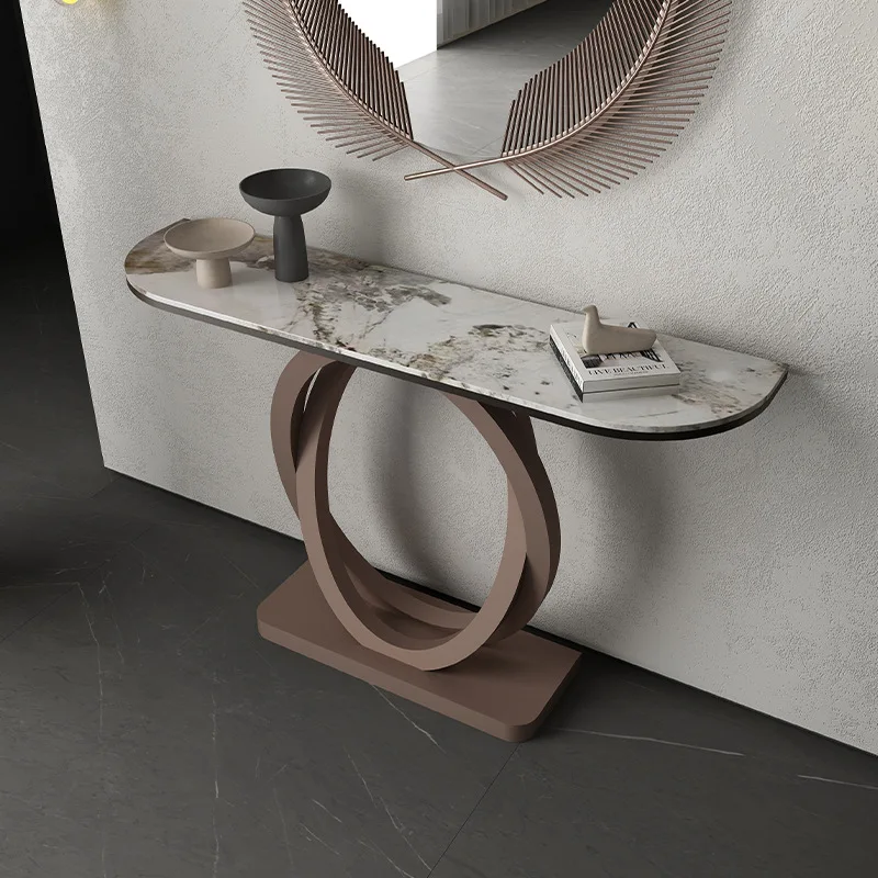 Modern Hallway Entrance Foyer Console Entry Table Home Furniture Luxury Design Metal Stainless Steel Golden Console Table Marble