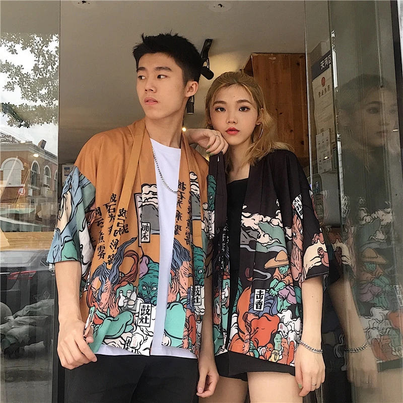 Кимоно для мужчин и женщин, кардиган с японским Оби, юката, хаори, пальто с принтом в японском стиле, Традиционная японская одежда