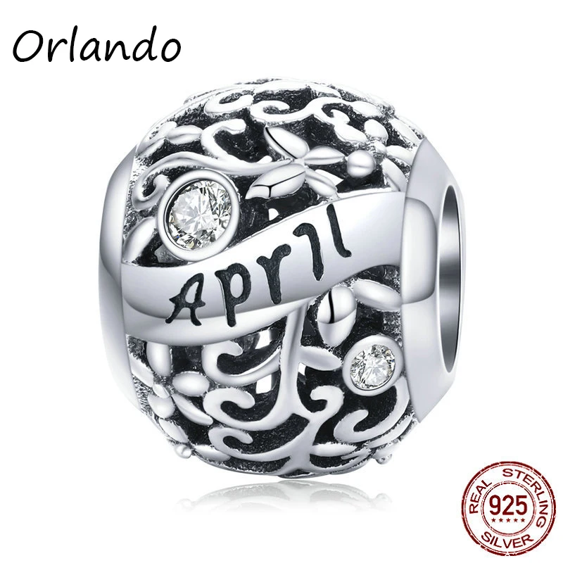 925 sterling silver charm twelve birthstone beads for bracelet DIY Women Jewelry