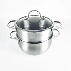 LIHONG Wholesale Stainless Steel Cookware 2 Layer Steamed Milk Pot dIfferent Size and Steaming Rack Soup Pot with Cover