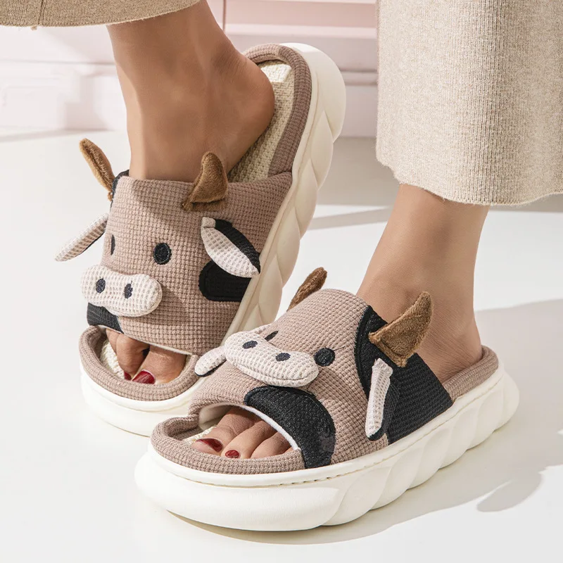 best selling vaquita Milk Cow lady Slippers linen Cartoon Soft Padded Warmth Chinelos pantoffe Pantoufles pantuflas
