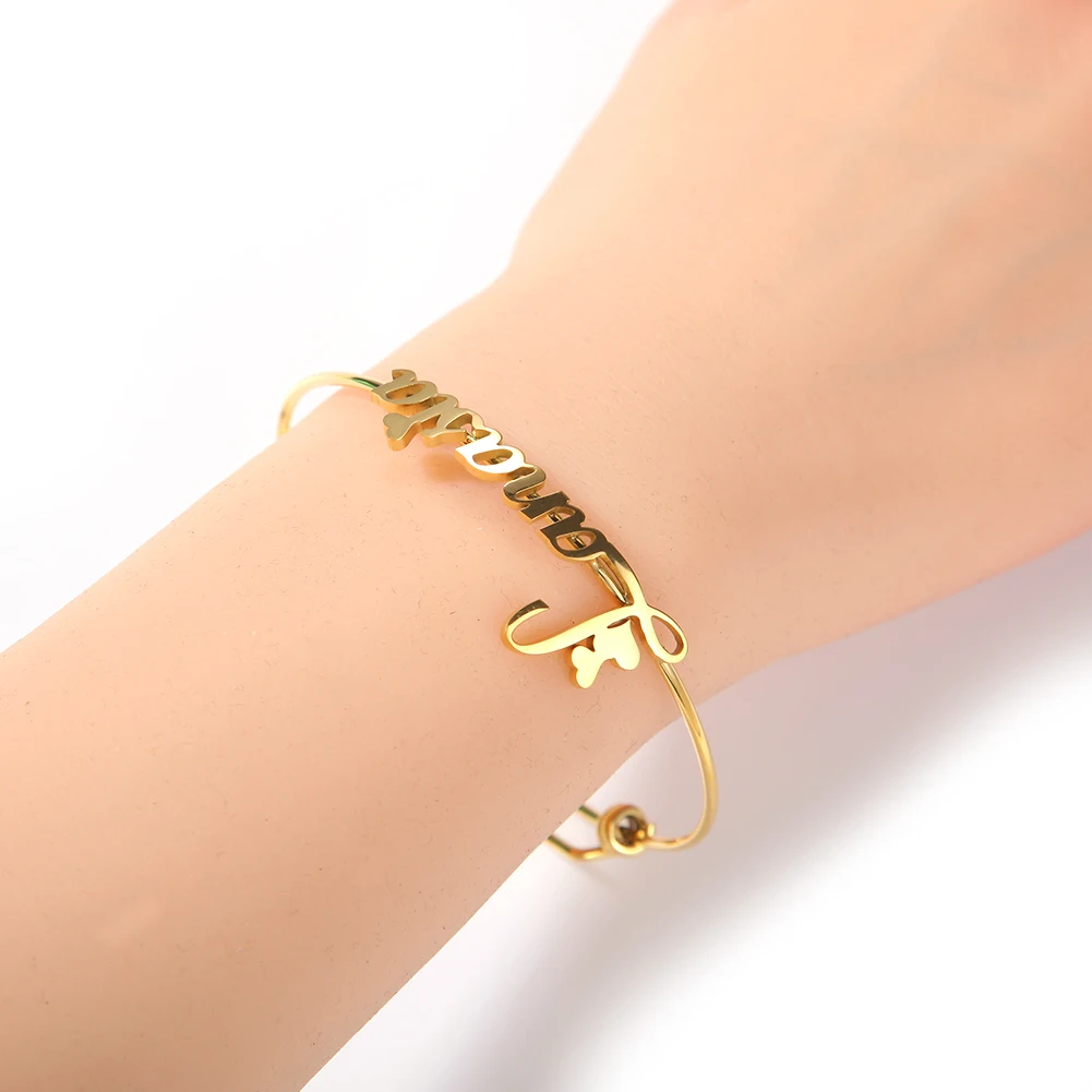New Arrival Stainless Steel Customizable Name Adjustable Bangle Personalised Adult Name Bangle