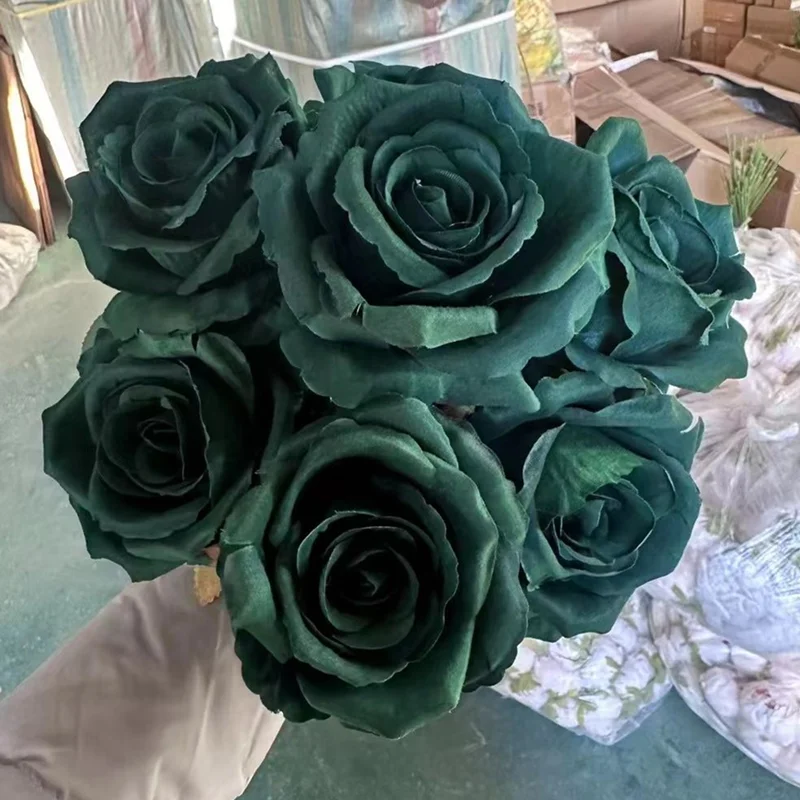 IFG 9 head silk wedding flowers decoration dark teal colour rose bouquet flower