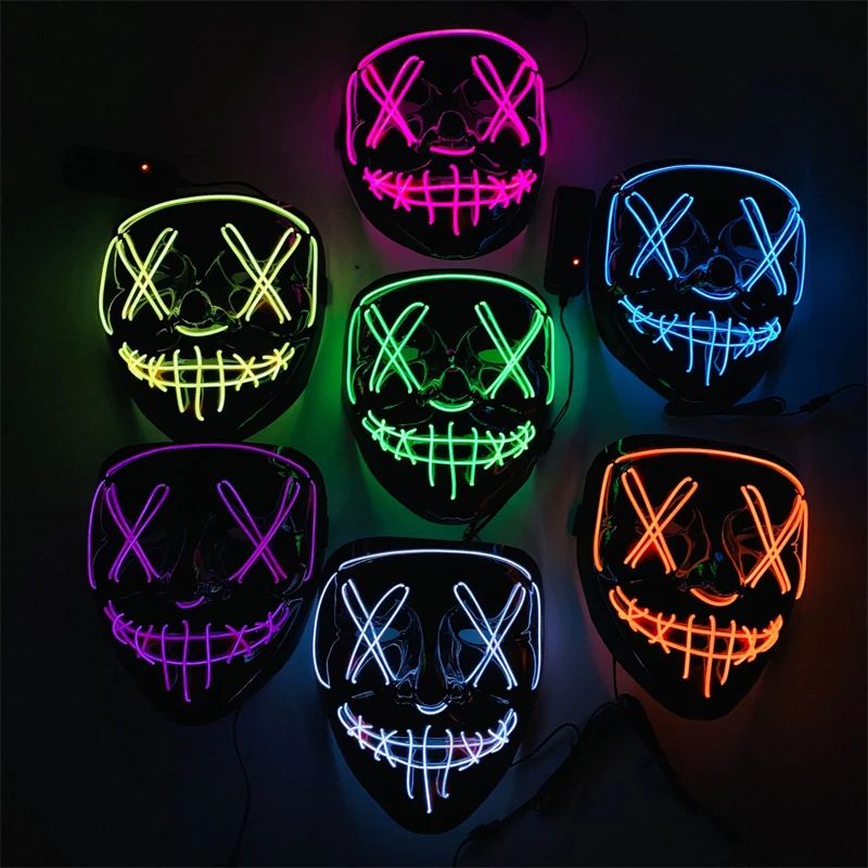 Hot ODM party customized shape neon panel wire LED glowing mask rave scary cosplay cold light up EL mask