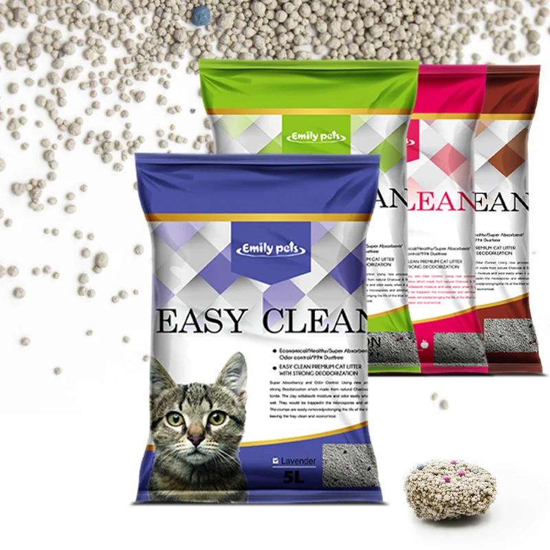 Emily pets kitty litter premium quality clumping natural mineral bentonite cat litter for pets use