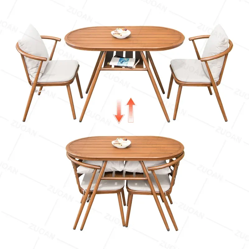 ZUOAN Morden Outdoor Balcony Table and Chairs Set Leisure Garden Furniture for Small Area Convenient Double Layer Design