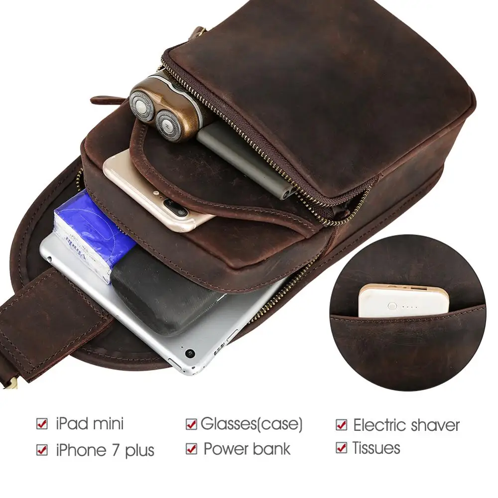 Tiding Vintage Style Genuine Leather Shoulder Sling Bag Men Leather Crossbody Chest Bag