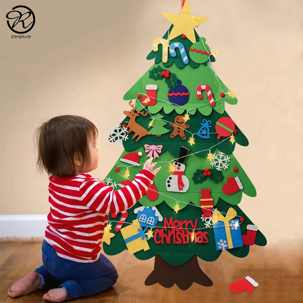Xmas Home decoration Gifts 3ft Educational DIY Felt Christmas Tree Set With Ornaments For Kids