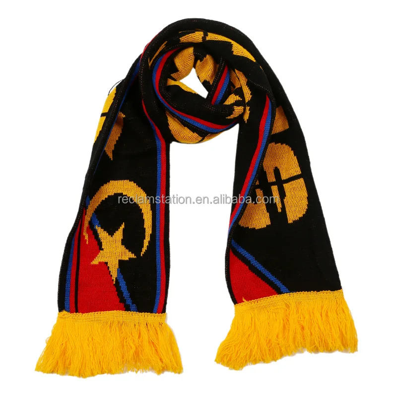 Promotional custom design acrylic knitted weave scarf double layers muffler soccer scarf knitted scarves for fans