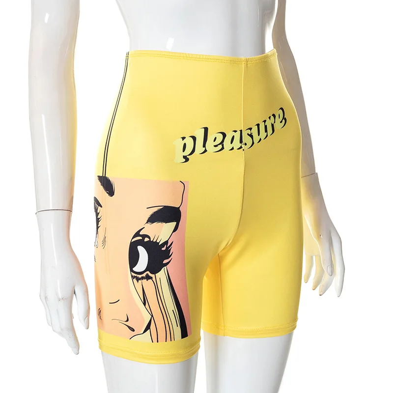 D14789 Summer Yellow Shorts Female Short Leggings Slim Women Short Pant 2022 Printing