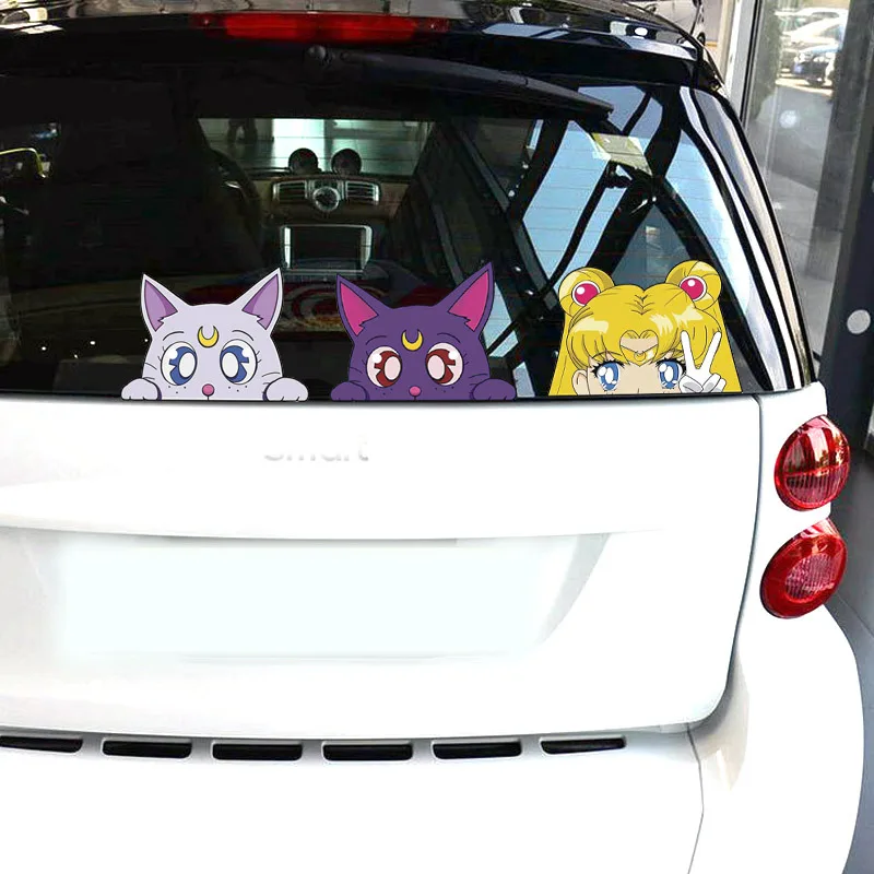6 design Anime Girls Reflective Car Peeker Stickers for car Rear view window and door windshield Decoration
