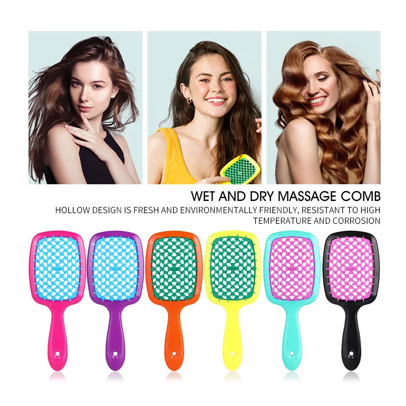 Wholesale Customized Women Honeycomb Hole Plastic Wet and Dry Massage Detangling Hair Brush Hollow Hair Brush for Household