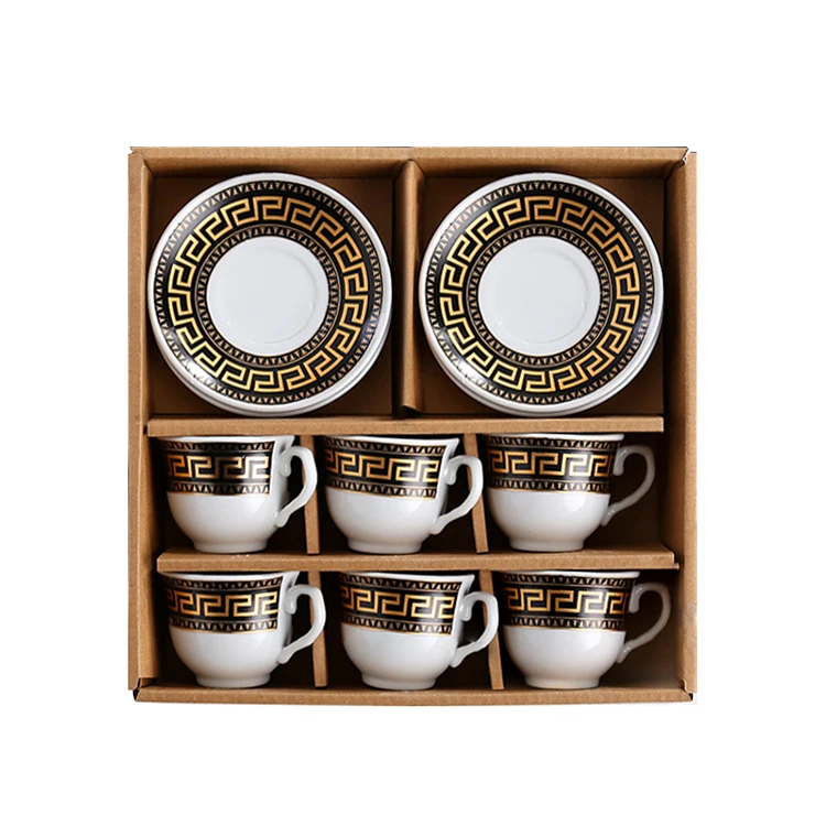 America Style Coffee Set Ceramic Plated Six Cups  Six Saucers Set Creative Dinnerware Ceramic Cup Gift Box Sets