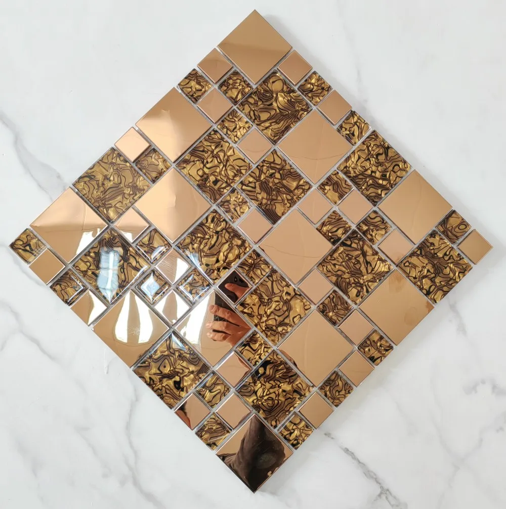 Metal copper colored glass mosaic tile for wall decoration backsplash Mosaic