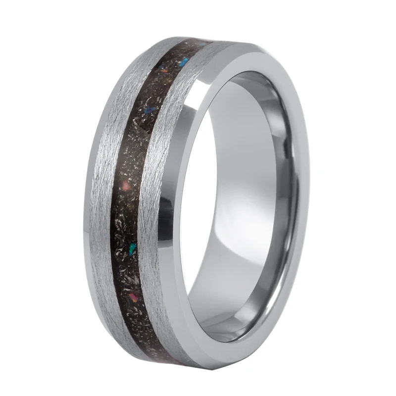 8mm custom center faceted brushed titanium ring silver tungsten ring for men jewelry wedding bands