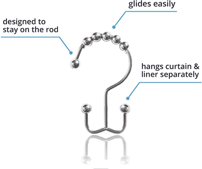 
Shower Curtain Hooks, Stainless Steel Rust-Resistant Anti-Drop Double Head Shower Hooks Rings for Bathroom 