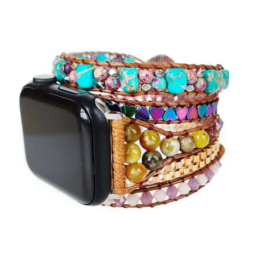 Multi-layer Wrap Bohemian Bracelet bead Band for Apple Watch 41mm 45mm Retro turquoise Jewelry watch strap