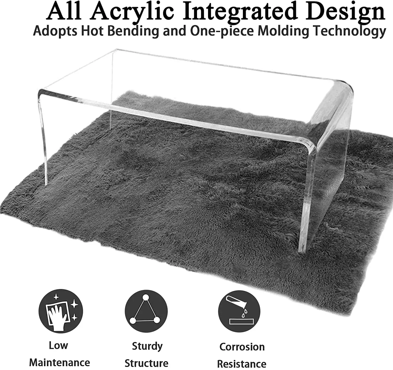 Clear Side Table & Small Coffee Table,  Acrylic Waterfall Living Room Tables, Modern Side Tables Bedroom