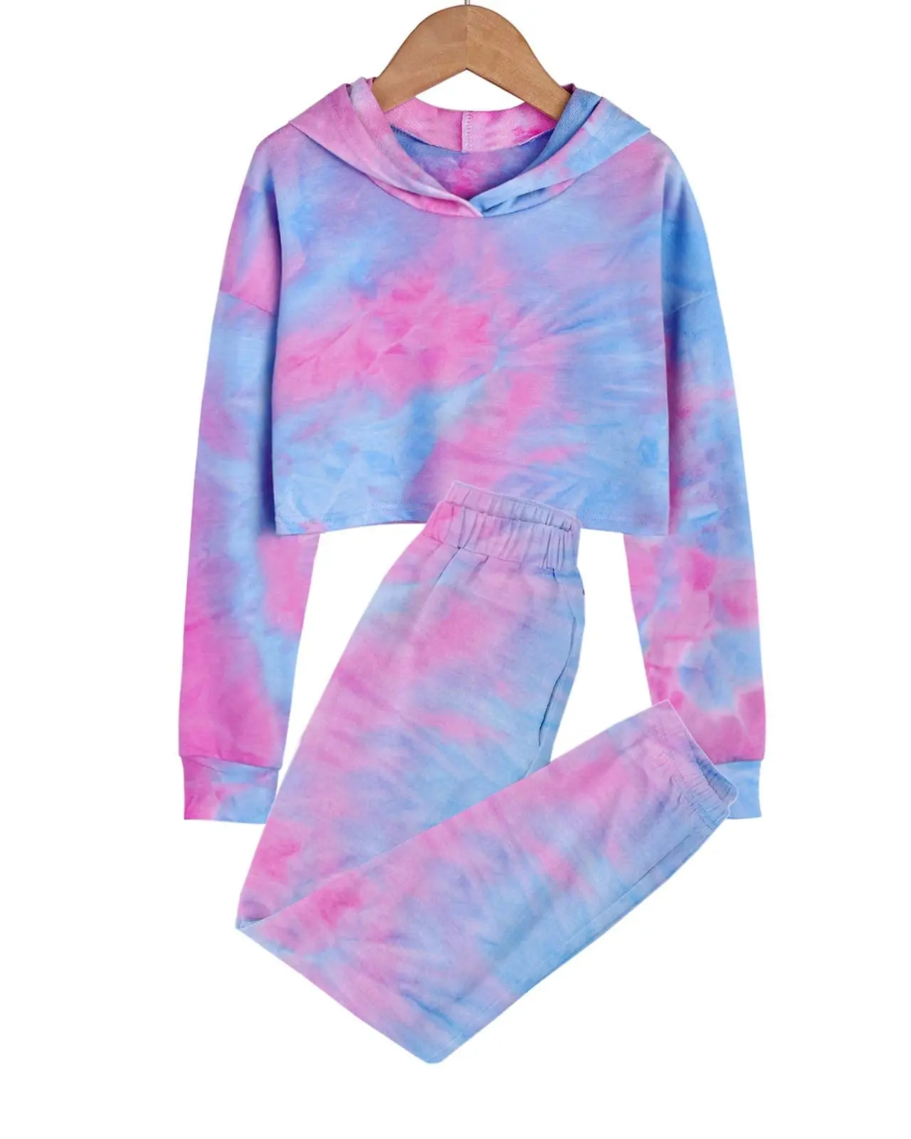 Autumn 3 To 14 Years Old Fashion Luxury Tie Dye Purple&Blue Long Sleeve Trousers Teenager Girls Clothing Sets