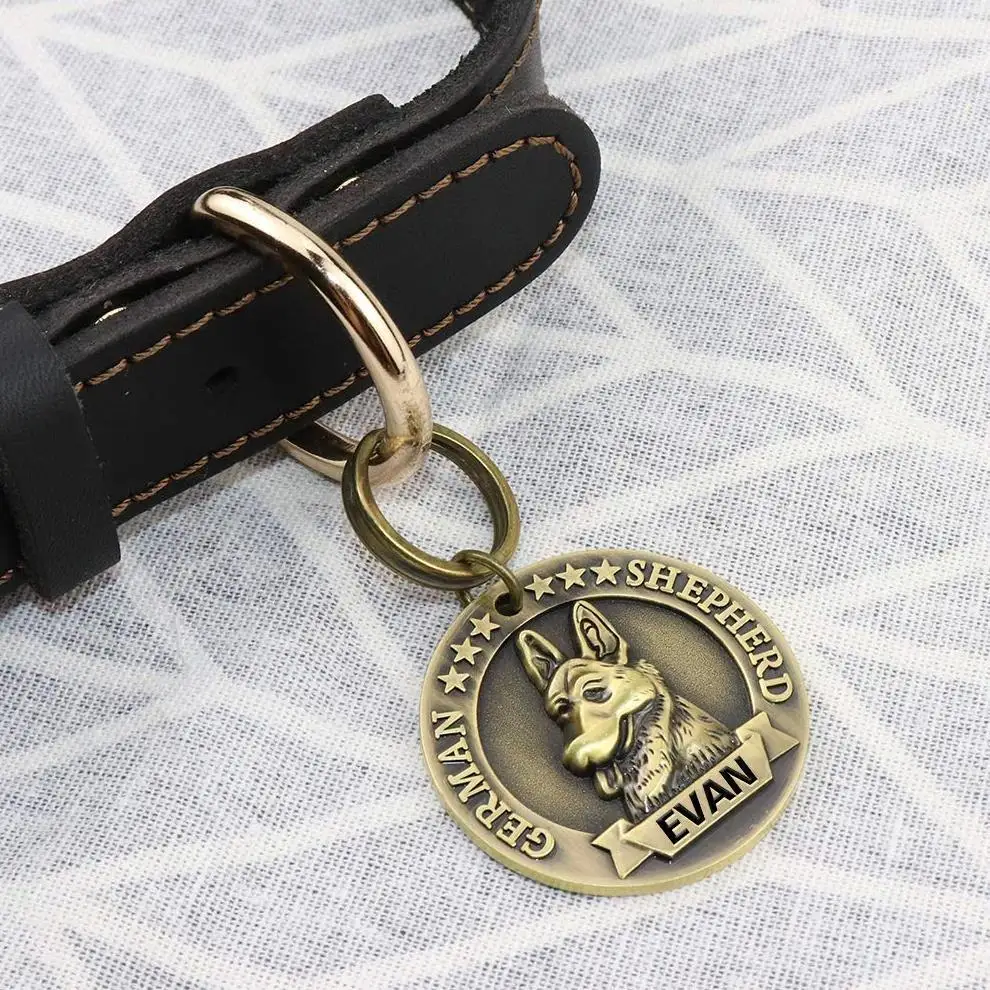 Customized Copper Bronze 3D Pet Collar Pendant ID Front Back Laser Engraving High-Relief Dog Metal Neck Choker Label s
