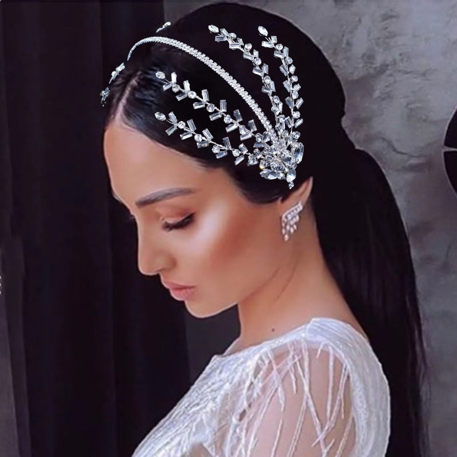 Diamond Head Jewelry Bride Wedding Dress Hair Accessories Handmade Rhinestone Crystal Bridal Hair Accessories Wedding Headpiece