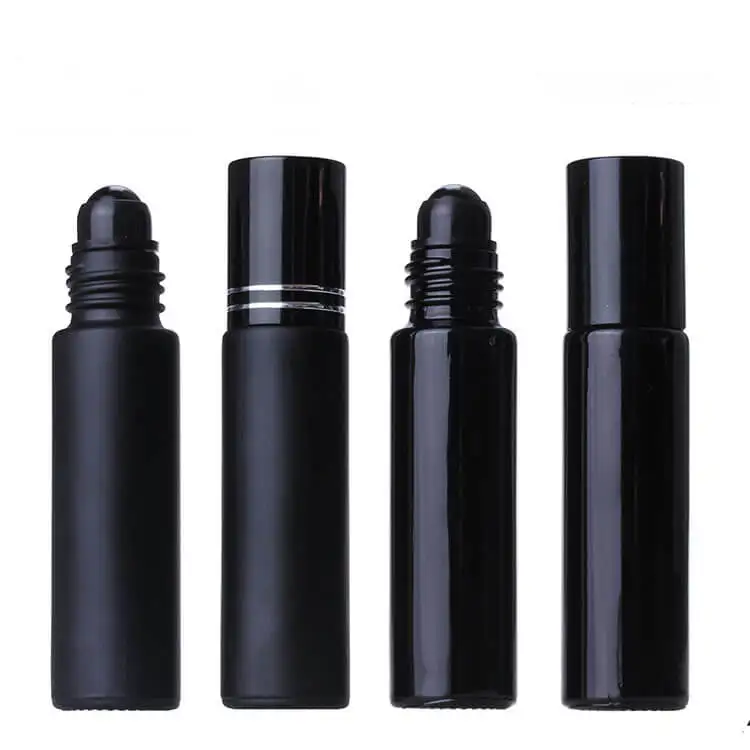 Matt Black Glass Roll On Bottles 10ml Essential Oil Perfume Roller Vials With Roller Ball