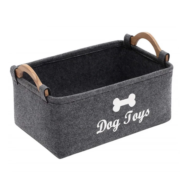 Personalized Customization Pet Doy Toy Basket Bin Felt Toy Storage Box With Wooden Handle