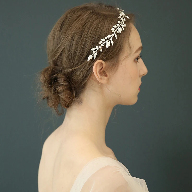 Handmade Fashion Creative Design Leaf Hair Accessories Pearl Bride Wedding Flower Headband