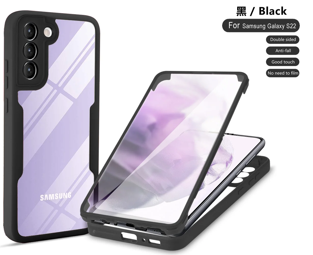 Чехол для телефона с полным покрытием 360 градусов Samsung Galaxy S22 S21 Plus ультратонкий полноразмерный чехол прозрачная задняя панель