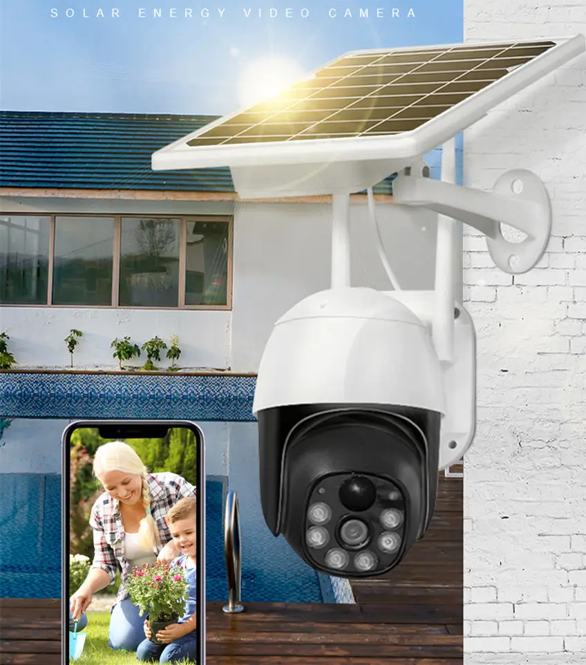 Wifi Solar Camera IP Security Camera Intelligent Solar Energy Alert Ptz Camera V380 Alarm P5 H.265 2 Years 1 Year 4g Signal CMOS