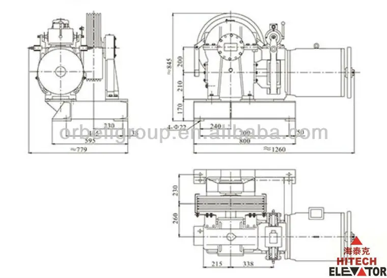 Goods Elevator Geared Traction Machine YJ200-1000kgs Motor