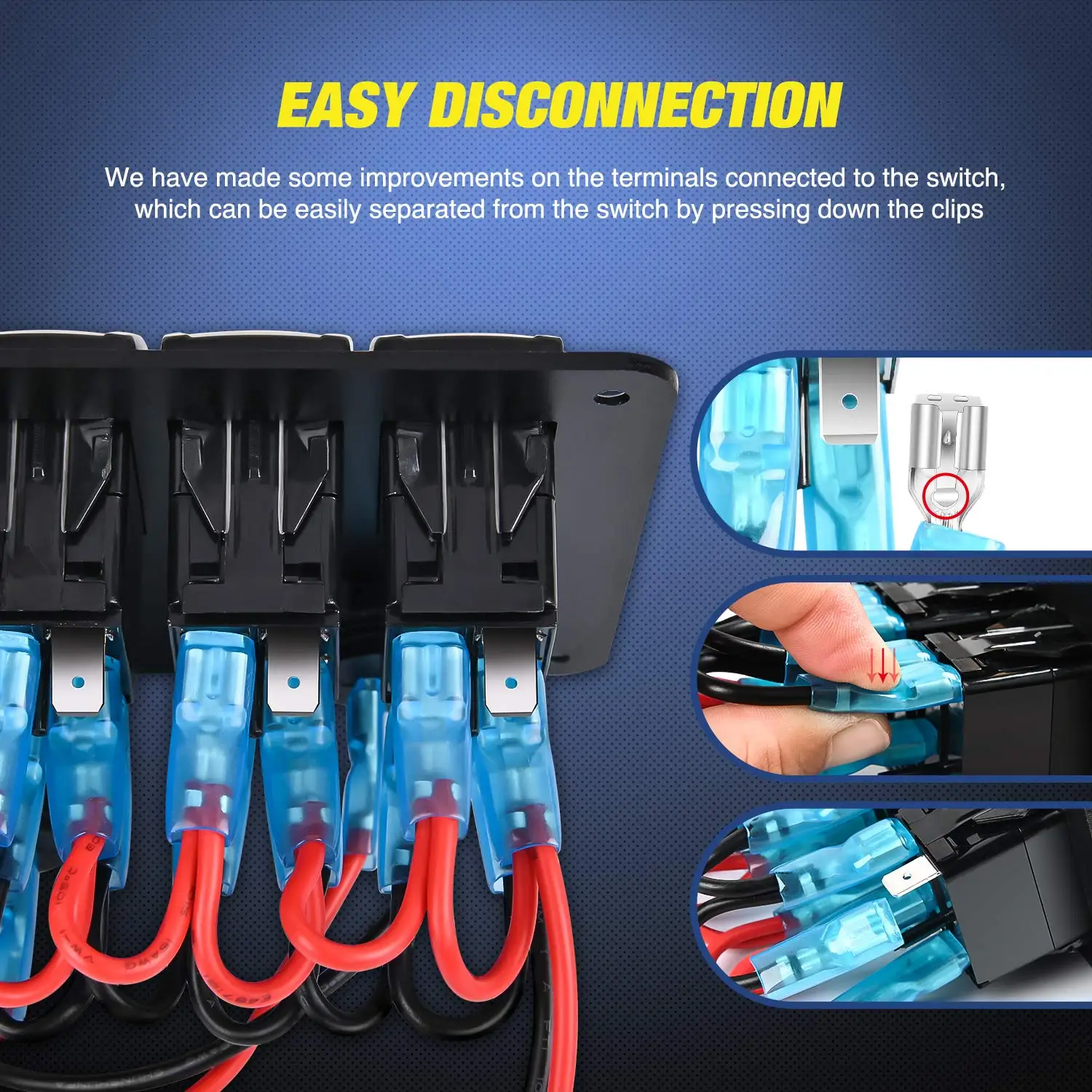 6 Gang Laser LED Light Bar Rocker Switch Panel With Cigarette Lighter and Dual USB and Voltmeter for 12V/24V Cars