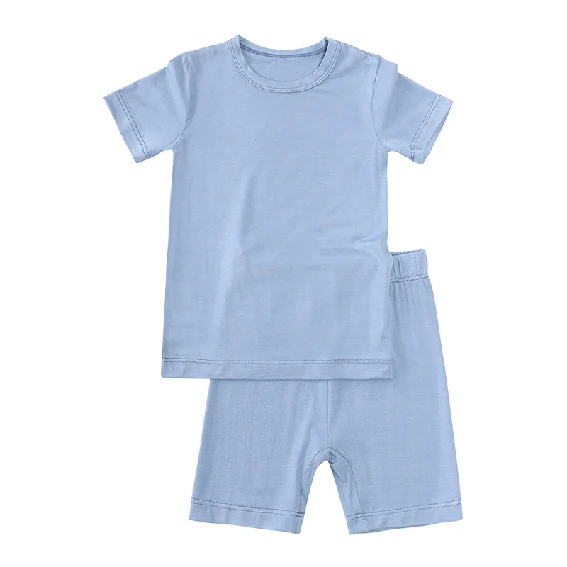 Custom 95% Bamboo 5% Spandex Boys Bamboo Sleepers plain Baby Clothes Soft Short sleeves Kids Sleepwear Pajamas Set