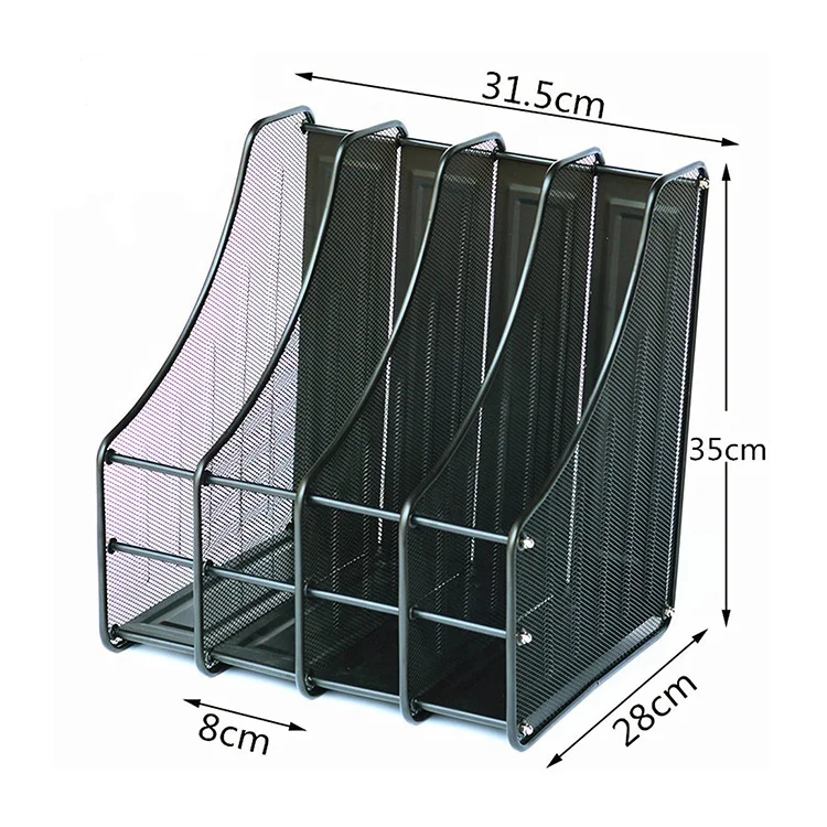 
High Quality Metal Mesh 4 Compartment Magazine Black Metal Mesh, Office Desktop Document & File Organizer Rack/Magazine Holder 