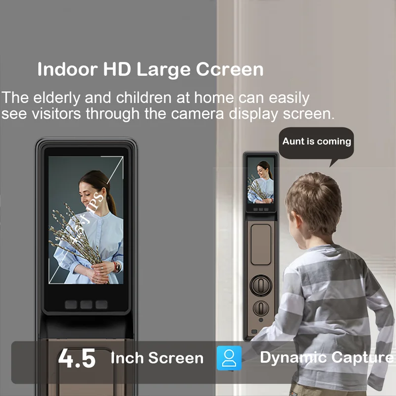 Face Identification Fully Automatic Smart Door Lock With Wifi Camera Tuya APP Voice Intercom Digital Password Door Lock