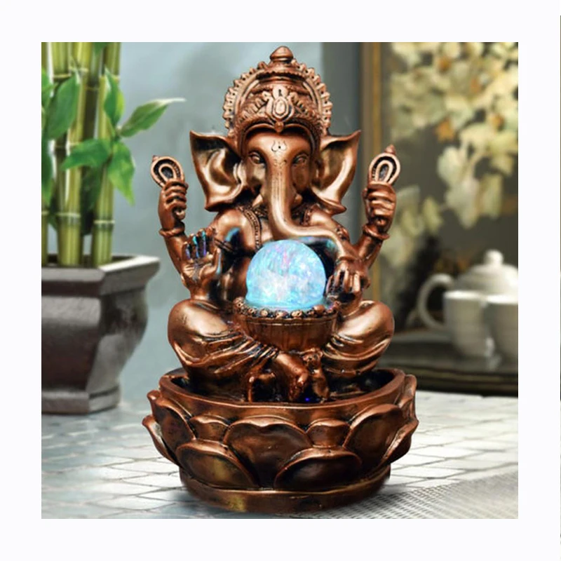 High quality hand carved metal crafts bronze indoor ganesha fountain with light for wholesale
