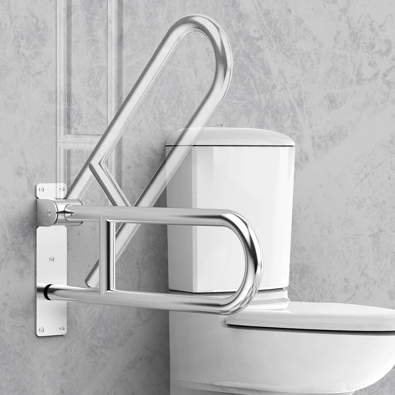 U-Shaped 304 Stainless Steel Handrail Collapsible Bright Safety Toilet Grab Bars for Elderly Barrier-Free Bathroom Armrest