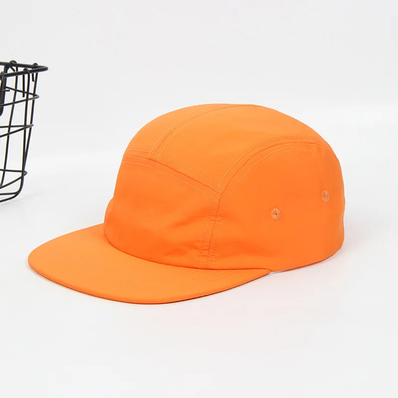 wholesale fashion custom blank 5 panels nylon waterproof flat brim snapback camp hat running hat