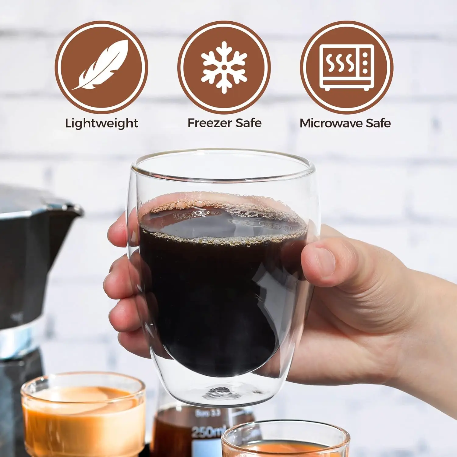 Coffee Tea Cup Carved Heat Resistant Double Walled High Borosilicate Glass Luxury Customized Kraft Paper Box Mugs Glass Mug