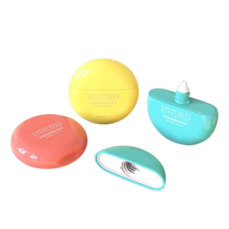 luxury 45g 45ml circle shape white plastic plastic sunscreen cream lotion bottle for skincare packaging