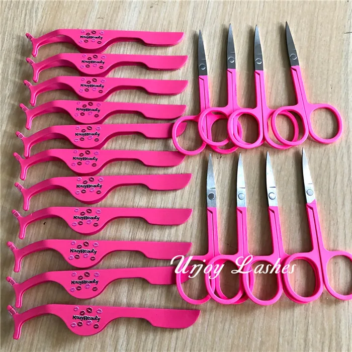 Pink color lash tweezers and scissors wholesale price for 25mm fluffy mink lashes bulk
