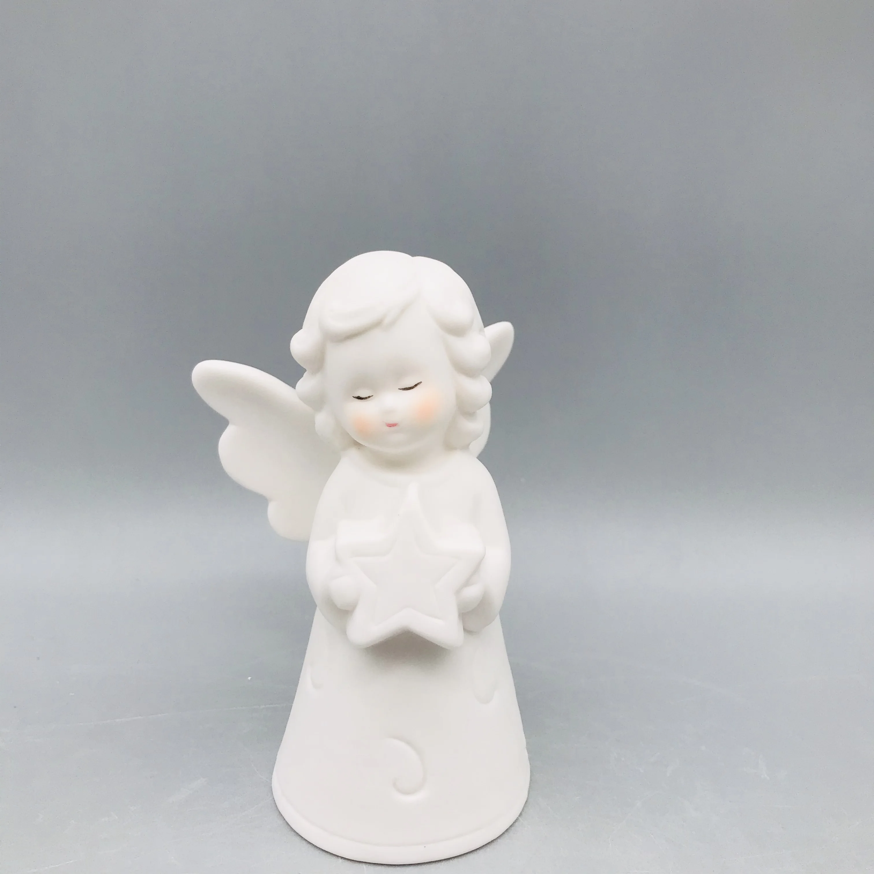 New arrival Christmas decoration ceramic white angel LED with star