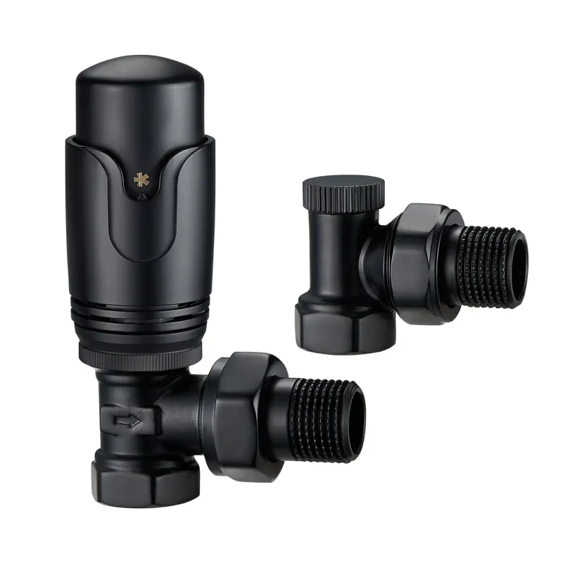 New product matt black radiator valves set temperature locks thermostat head