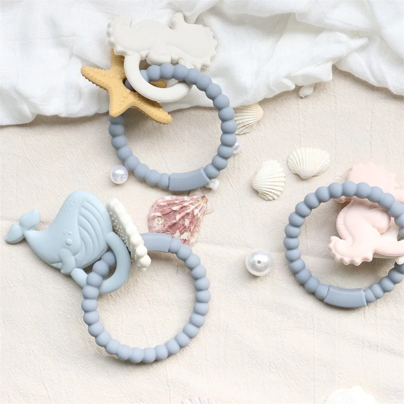 PAISEN Silicone Ring Sea Animal Shape Kid Toys Chew Rattles Baby Comforter Sensory Toys Teether Baby Teething Toys 0-12 Months