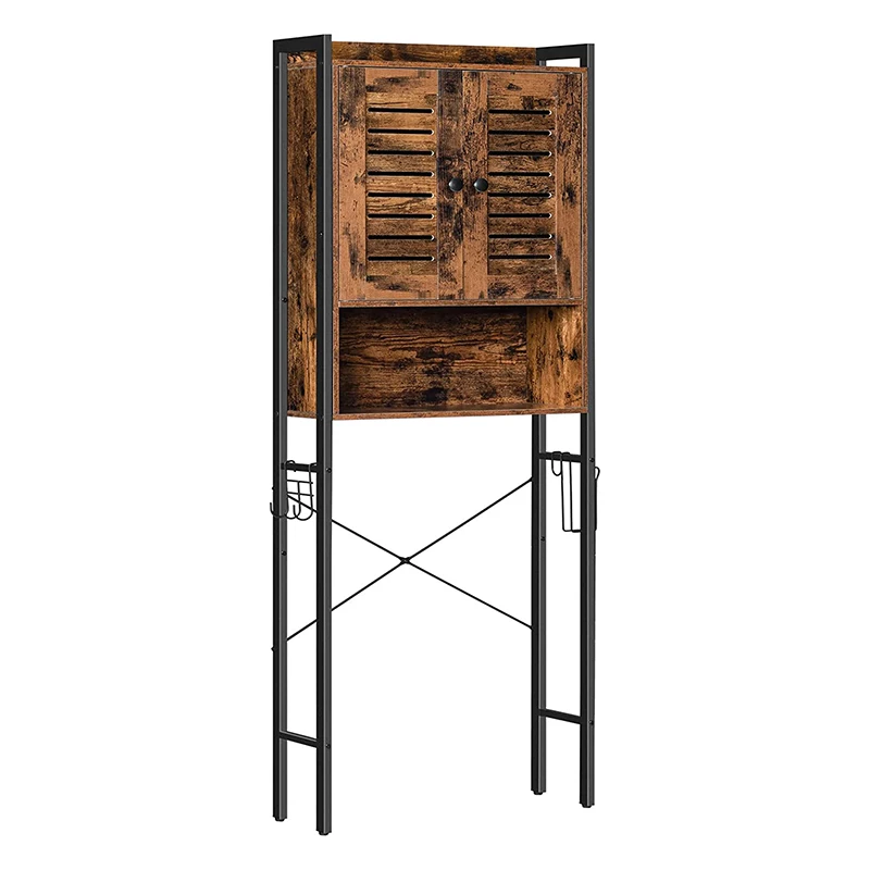 smokey wood Floor Standing Tall Bathroom Storage Cabinet with Shelves and Drawers 	Medicine Cabinet	Over The Toilet St