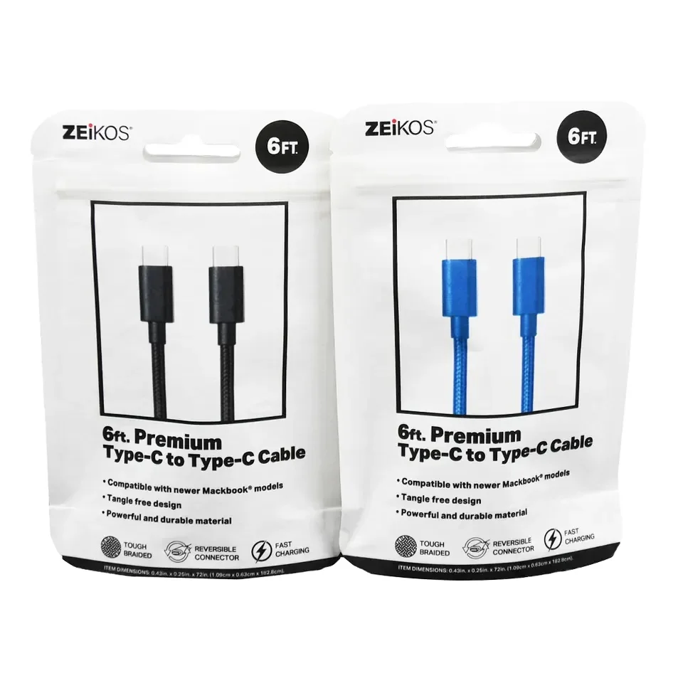 Custom PLA Printed Data Line USB Cable Kraft Paper Packaging Computer Wire Electronic Products Stand up Pouch Zipper Bags