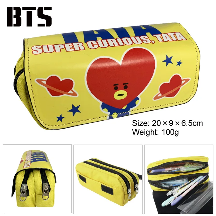 Hot Pen Bags Korean Bangtan Pencil Bags Pu Canvas Large Pencil Case