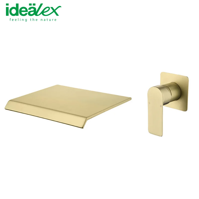 Ares Idealex Wall Mounted Copper 2 Hnadles Black Golden Waterfall Basin Sink Faucet for Bathroom Mixer Tap