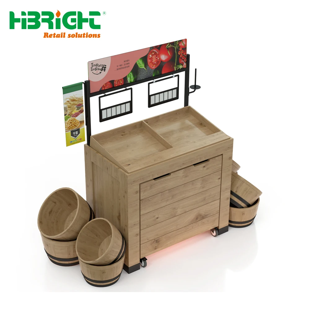 Fresh Design Foldable Wooden Display Shelf Crate with Large Capacity for Vegetables and Fruits